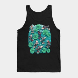 Eight Japanese Koi Fish Pond Retro Teal Colors Tank Top